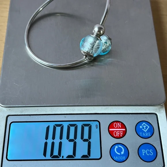 VINTAGE STERLING SILVER COIL WRAP CUFF BRACELET FROSTED AQUA BLUE MURANO GLASS - Picture 8 of 16